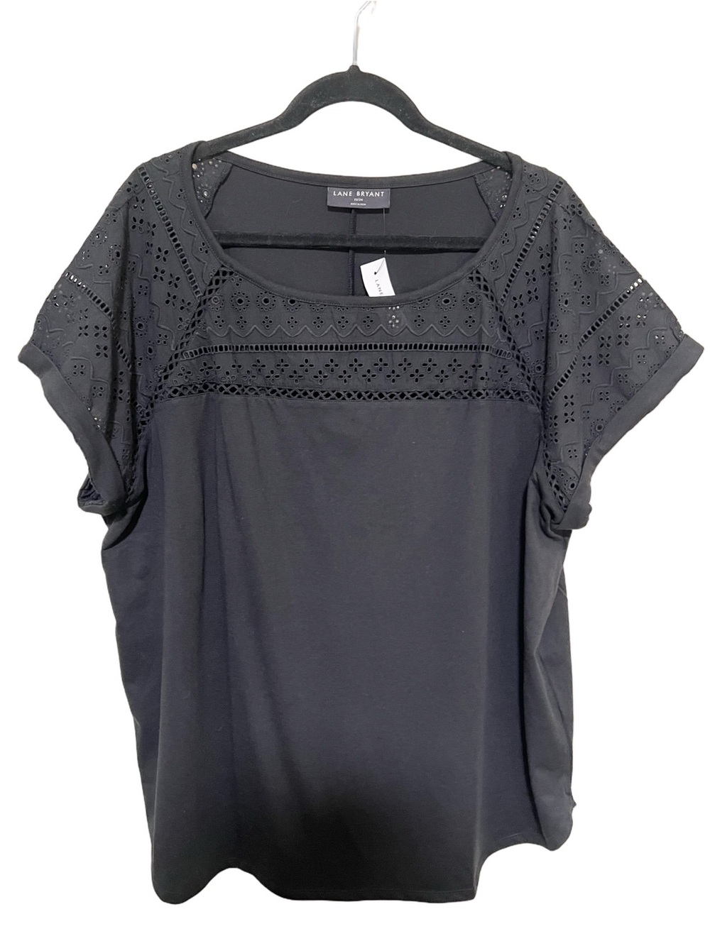 New 22/24 Laser Cut Cuff Sleeve Top Boho Office Modern Romantic Capsule Black
